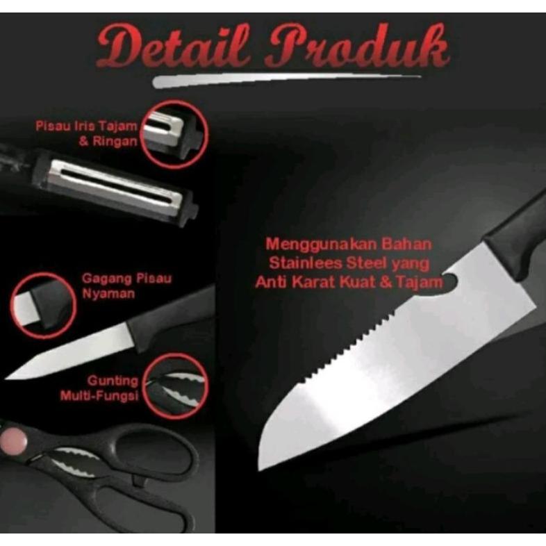 new set pisau 4 in 1 stainless pisau dapur dan gunting dapur set j9