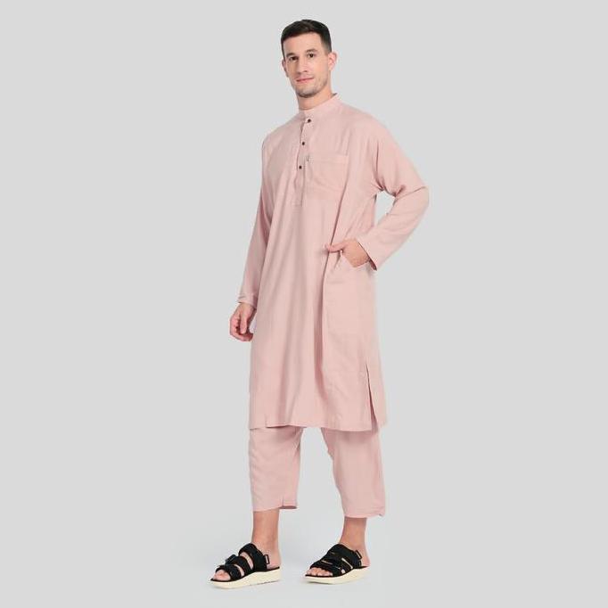 Gamis Pria Kurta Pakistan Zubad Bahan Katun Rayon - 1 Set Muslim Panjang