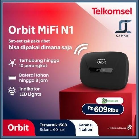 Telkomsel Orbit Mifi N1 Portable Modem Wifi 4G High Speed Bonus Data Kuota 25Gb /30Hari Kualitas Ter