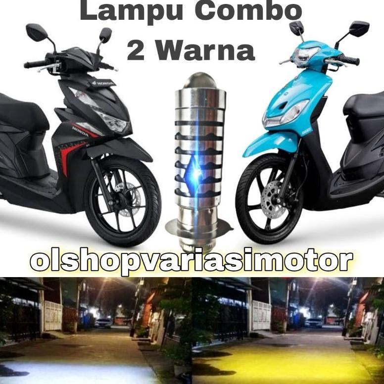 new lampu led depan motor h6 2 warna putih kuning ac dc - vario, beat, mio, xeon