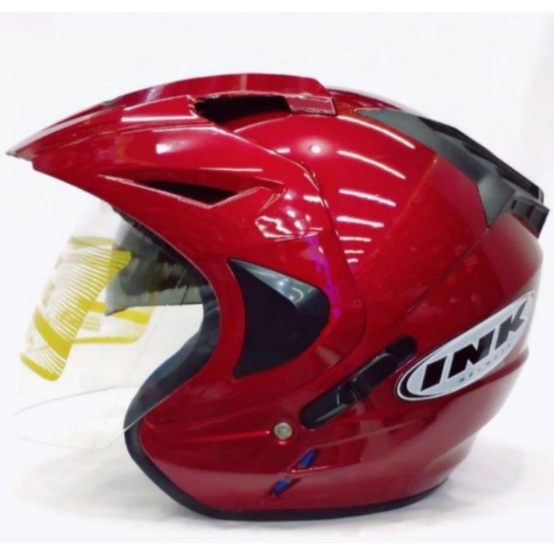 NEW HELM INK DOUBLE VISOR MERK KLY SNI WARNA MERAH MARON GARANSI TERMURAH BUSA TEBAL