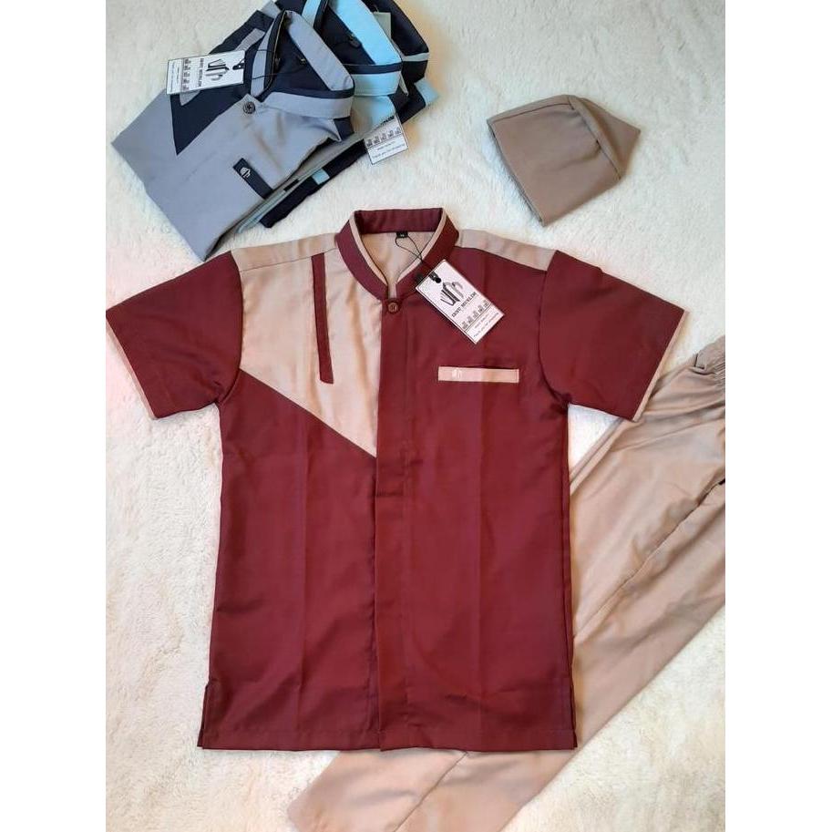 IM Ibnu Muslim Setelan Pakaian Muslim Anak Baju Koko Kurta Pakistan 3-12 Tahun Bahan Toyobo Celana &