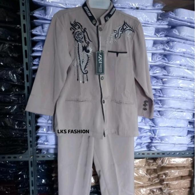 Jas,ko setelan bordir anak laki  laki, Kain hightwits Baju muslim anak Tangan Panjang Hitam Navy Put