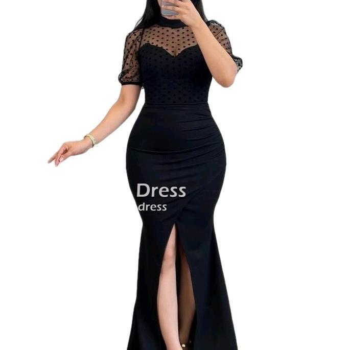LooWear Long Dress Pesta Bodycon Duyung Lengan Pendek Tile Polkadot Premium Koleksi Butik SS