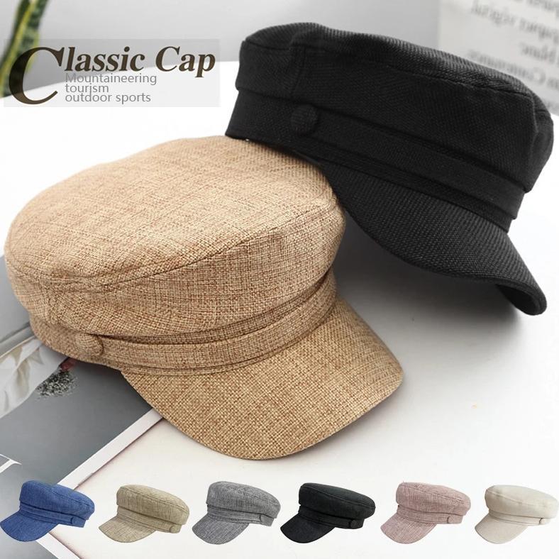 British Retro Style Solid Color Breathable Flat Top Newsboy Cap Sun Hat Military Cap Beret Hats