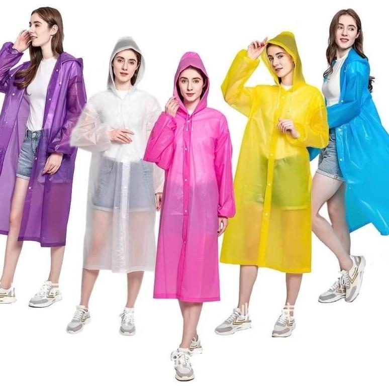 best sale jas hujan eva mouson ponco plastik lengan panjang bertudung hoodie terusan kancing modis u