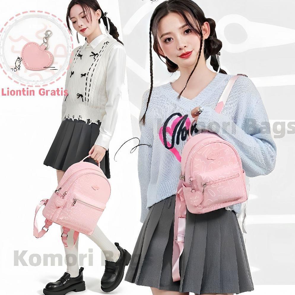 BEST SELLER [LIONTIN GRATIS]TAS SEKOLAH WANITA LUCU MINI MANIS PINK RANSEL KASUAL GAYA KULIT CREAM T