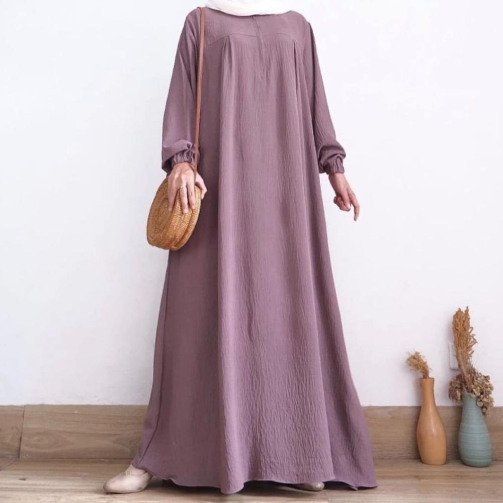 Gratong Gamis Polos Bahan Crinkle Airflow Baju Gamis Wanita Model Simple Elegan Kekinian Busui Frien