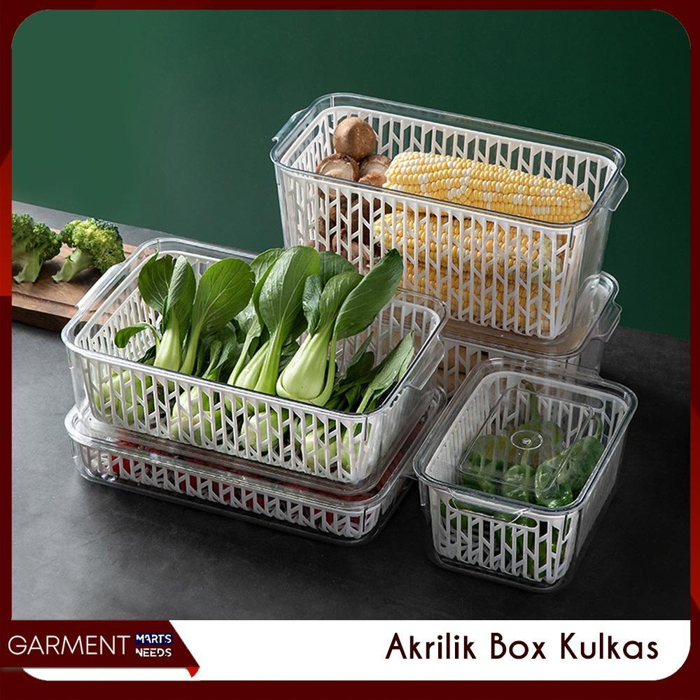 Food Container Kotak Makanan Buah Sayur Keranjang Kulkas Akrilik Transparan Dengan Dish Dryer