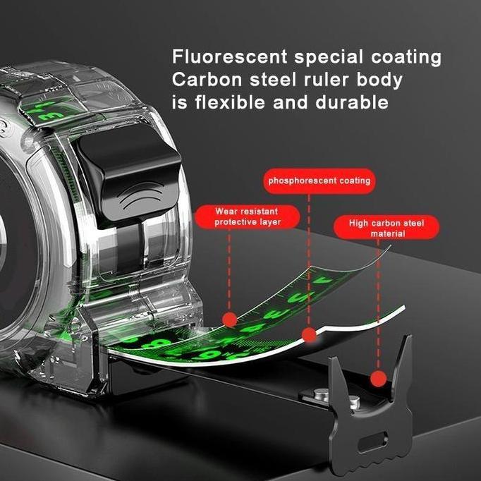 DHIRTYM Meteran 10 Meter Paling Kuat/Transparan Meteran Gulung/Meteran Baja Anti Karat/Meteran Tukan