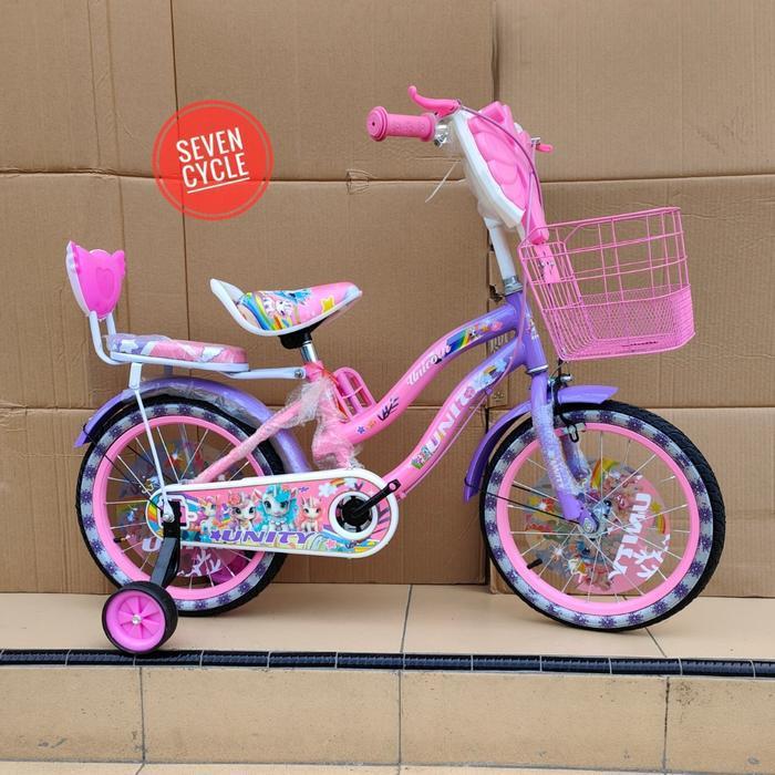 sepeda mini keranjang anak UNITY UNICORN ready ukuran 16 dan 18inch