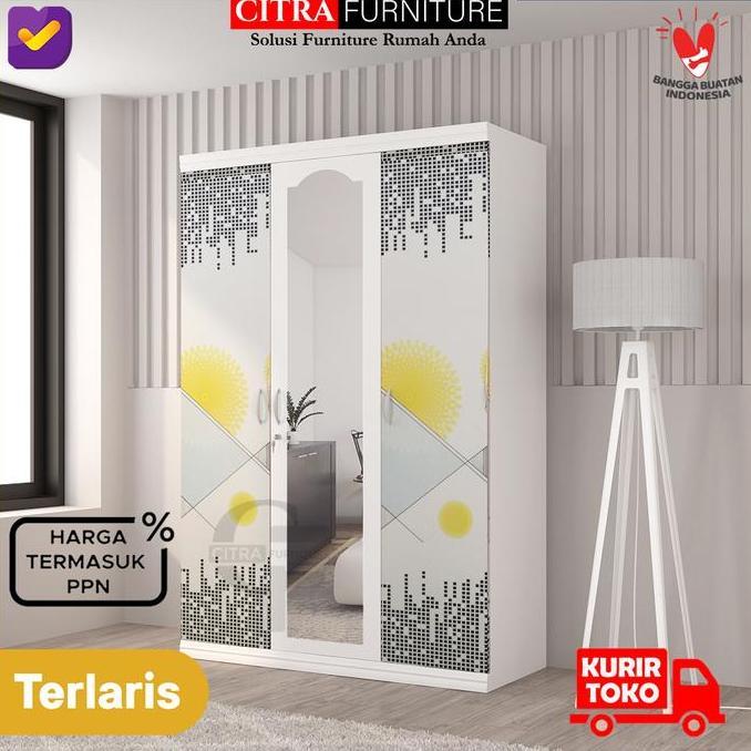 Lemari Pakaian Besi 3 Pintu Ayun Minimalis | Lemari Baju Swing