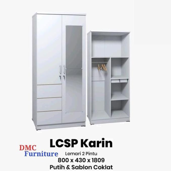 Lemari Baju 2 Pintu Putih Kaca Cermin Lemari Pakaian Olympic Gstar