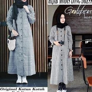 VVV Olshop Dress Kotak Catur Hijab Modis / Dress Muslim Wanita Motif Kotak Kotak / Gamis Muslim Terl