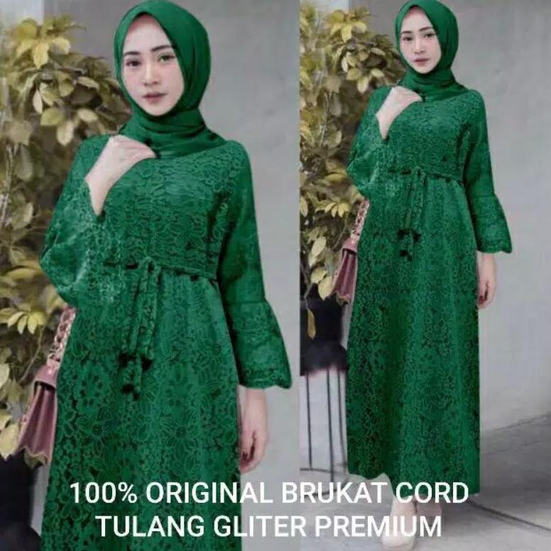 Size L Xl XXL Gamis Brukat Yasina / Maxi Brukat Yasina / Baju Muslim Jumbo Pesta Hajatan Kondangan