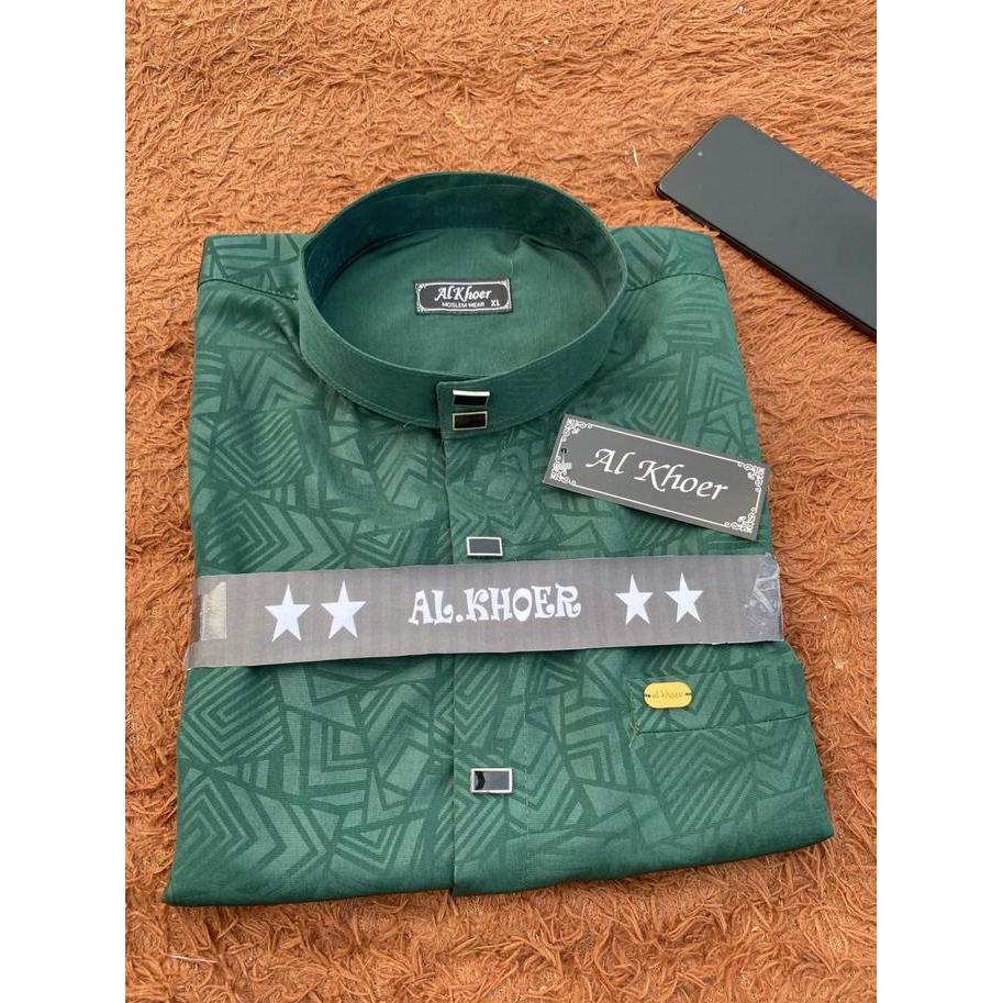 Kemko sultan warna hijau murah bahan embos lengan panjang kancing jepret