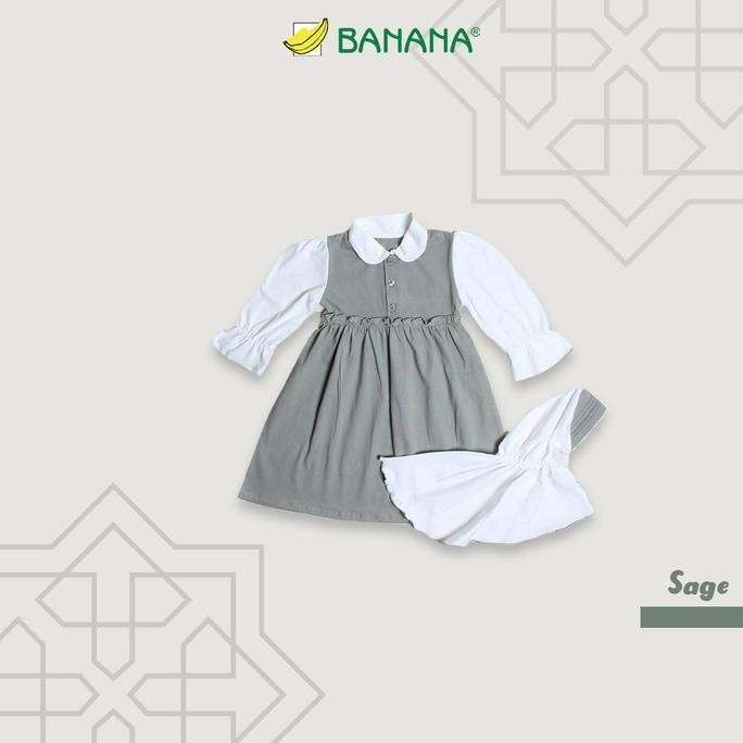 BANANA Gamis Krah Bayi Perempuan Sage Green + Jilbab