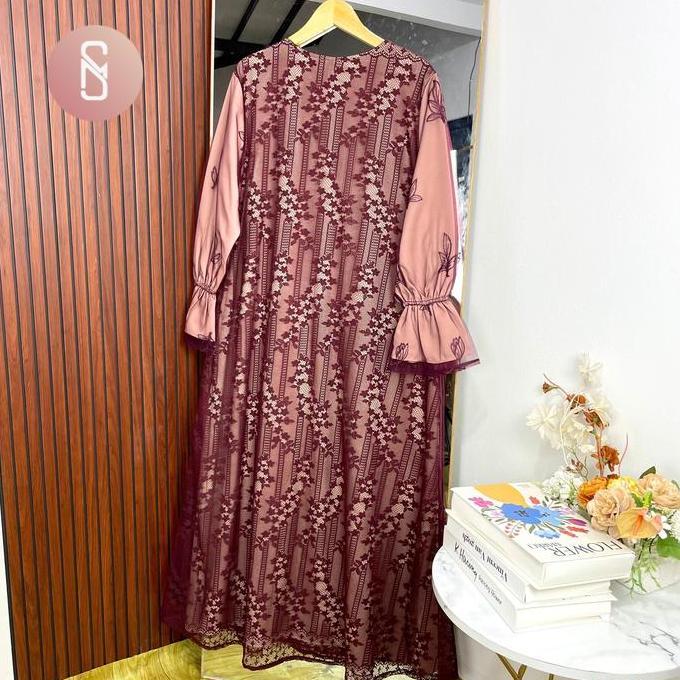 Myshawl Lea Nisaka  Dress Gamis Brukat Pesta Jumbo Ld Up To 140Cm Matt Syakilla Big Size Muslim