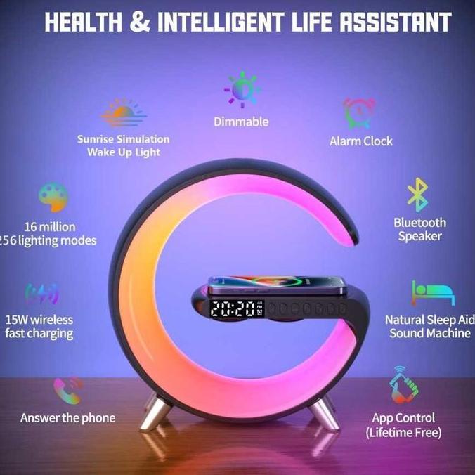 TEKNOWERN Big G Lampu Hias Meja RGB Multifungsi Wireless Speaker Bluetooth - Daya Cepat 15W untuk Ka