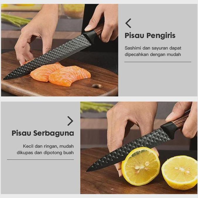 Wilwod- Bilikot Pisau  Baja  Dapur Hitam Set 6In1 High Quality Stainless Steel Multifungsi Alat Koki