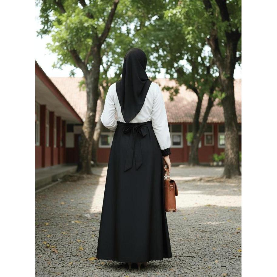 Spesial Gamis Seragam Kerja Pns Pdh Kombinasi Hitam Putih Dress Wanita Toyobo Tebal