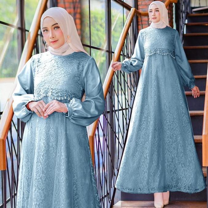 Miliki Guinka Gamis Pesta Brukat Tile Maxi Dress Jumbo Kwalitas Fashion Gaun Bridesmaid Seragam Kond