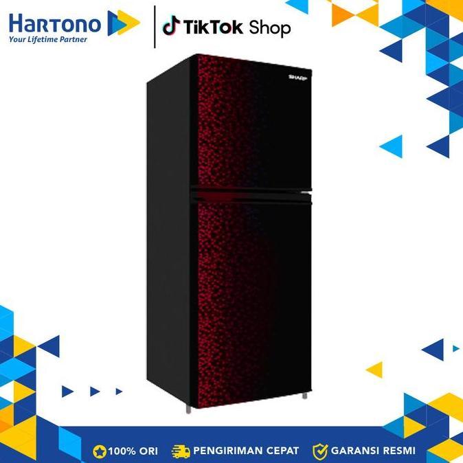Sharp Kulkas Kecil 2 Pintu Small 2 Door Shine Magneglas Geometric Red Refrigerator SJ316MGGR