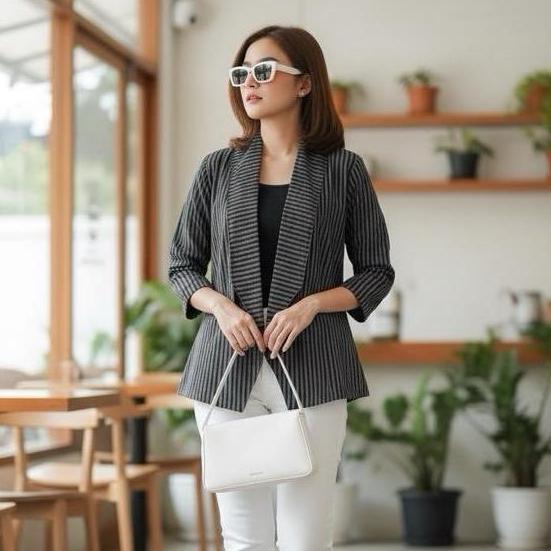Shanaya Baju Batik Wanita Blazer Lurik Atbm Kinanti outer Lurik Original Tradisional Cantik untuk ca