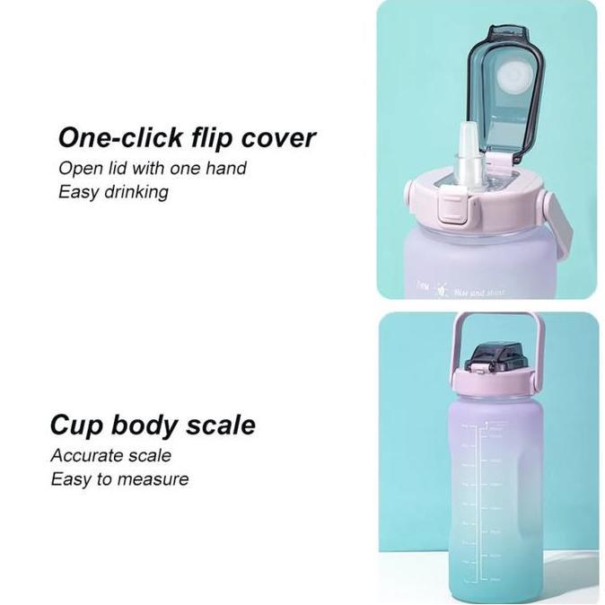 READY STOCK Botol Minum Motivasi 2L liter Gradasi Pastel Bukan Quifit
