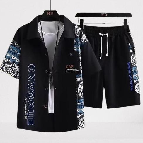 Setelan Kemeja Pendek Vogue dan Celana Pendek Pria ANG