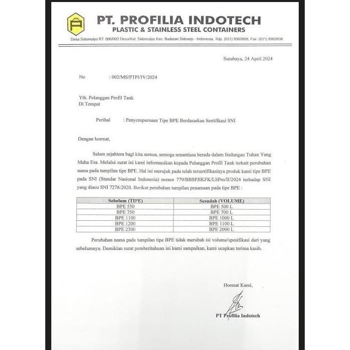 Diskon Profil Tank Bpe 1100 Kapasitas 1200 Liter Tangki Air Toren