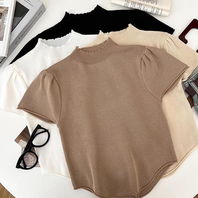 DR167 - Baju Atasan Rajut Wanita Inner Turtleneck Kerah Tinggi Lengan Pendek 1647