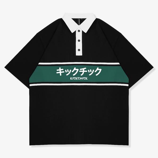 Kickchick Polo Rugby Shirt Kimono Black & Maroon | Baju berkerah | Kaos Kasual Formal | KCPS003 Read