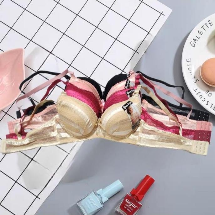 DF145 - Bra Fashion Wanita Motif Canti Push Up Kawat Busa Sedang -+2-3cm Cup A Size 34-40 Kait 3 BH 