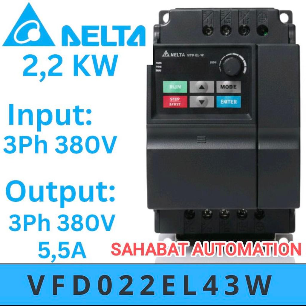 VFD022EL43W Inverter Delta 2.2KW 3HP 3Phase 380V Inverter VFD 2,2KW 3 HP Delta EL W 2.2 KW 2,2 KW VF