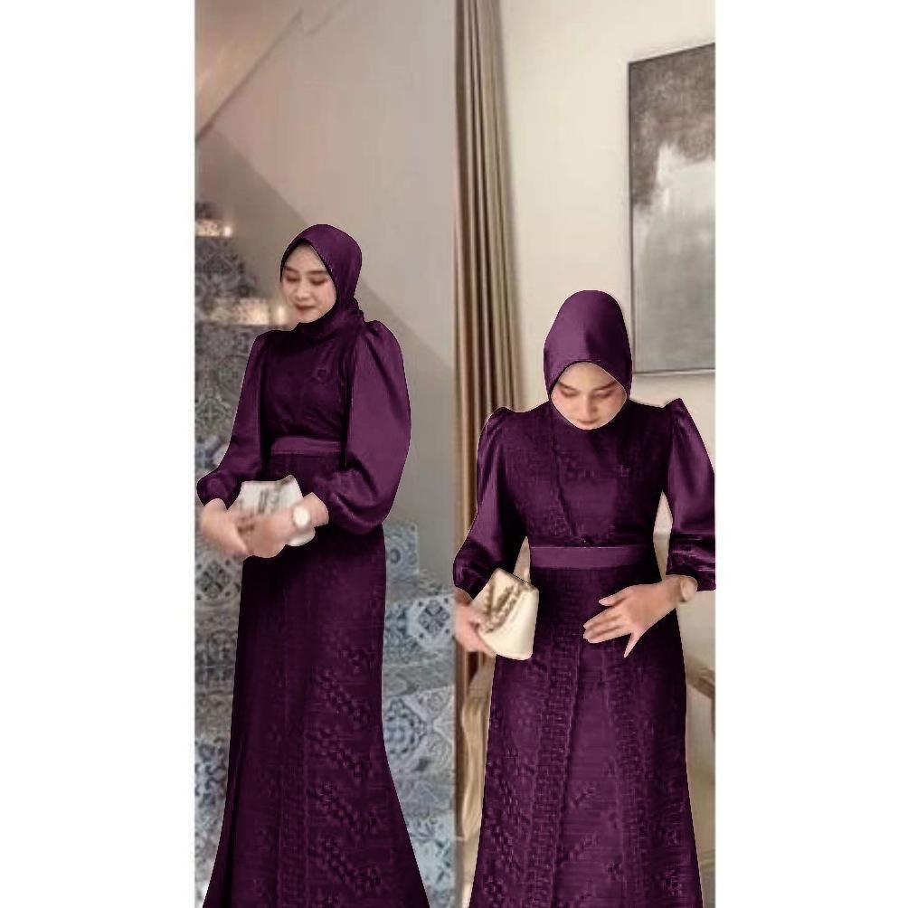 MELIA - DRESS BAJU GAMIS GAUN BRUKAT REMAJA DEWASA SATIN VEET BUSUI JUMBO WARNA UNGU BURDI SERIES //