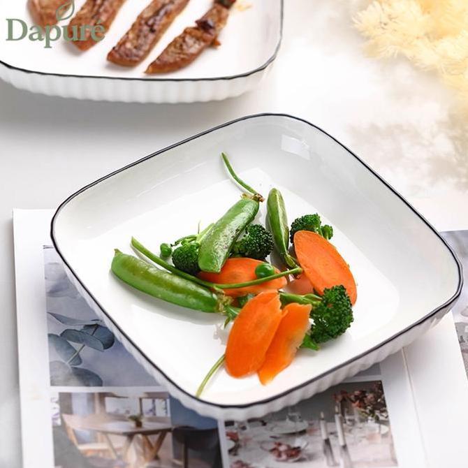 (Dapure Shop) Piring Mangkuk Saji Keramik Elegant Model Jepang Yamada Seri List Hitam Kotak Mewah TA