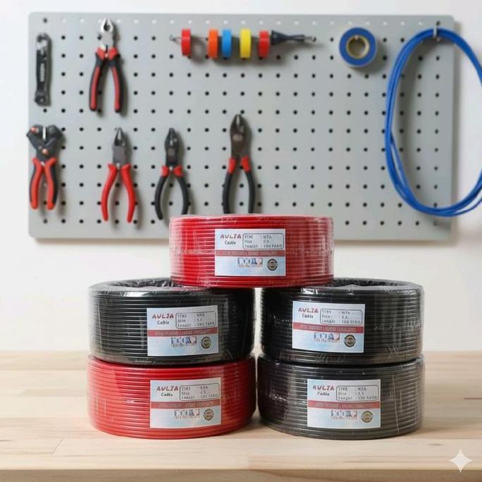 Paket Sepasang 2 Roll Merah Hitam Kabel Listrik Aulia Kawat Tunggal. Kabel Instalasi Listrik Serbagu
