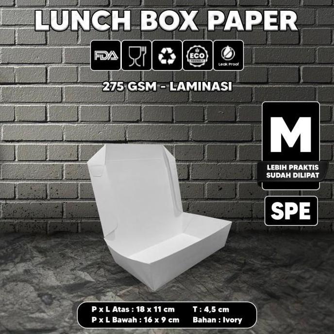 Kotak Makan Kertas / Paper Lunch Putih / Kemasan Makanan Kraft Size M