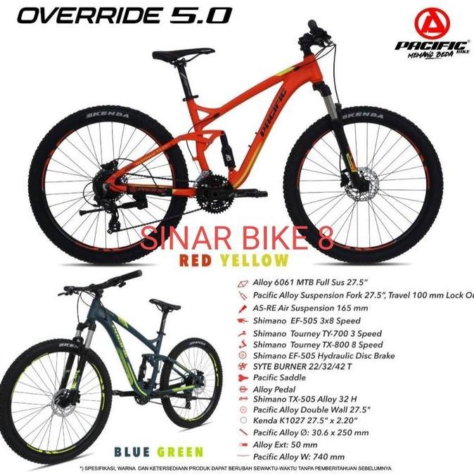 Terlaris Sepeda Gunung 27,5 Inch Mtb Pacific Override 5.0 Alloy Full Suspensi