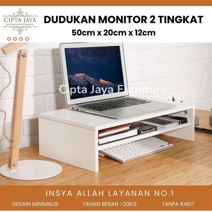DV97 >> Stand Tatakan Laptop Monitor Meja Komputer Minimalis Kayu Estetik 2 TINGKAT gaya Korea Serba
