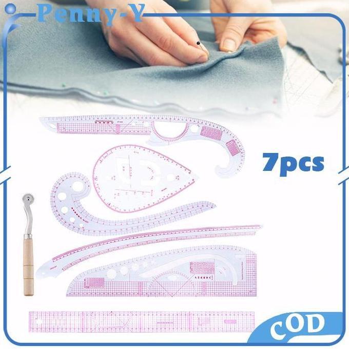 QWEKLY 7pcs Penggaris Jahit Set Menjahit Pakaian Pola Quilting Ruler