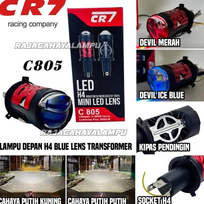 Lampu Depan H4 Cahaya Biled Cr7 C805 Transformer Blue Lens Biled Mini Universal Lampu Utama Motor Mo