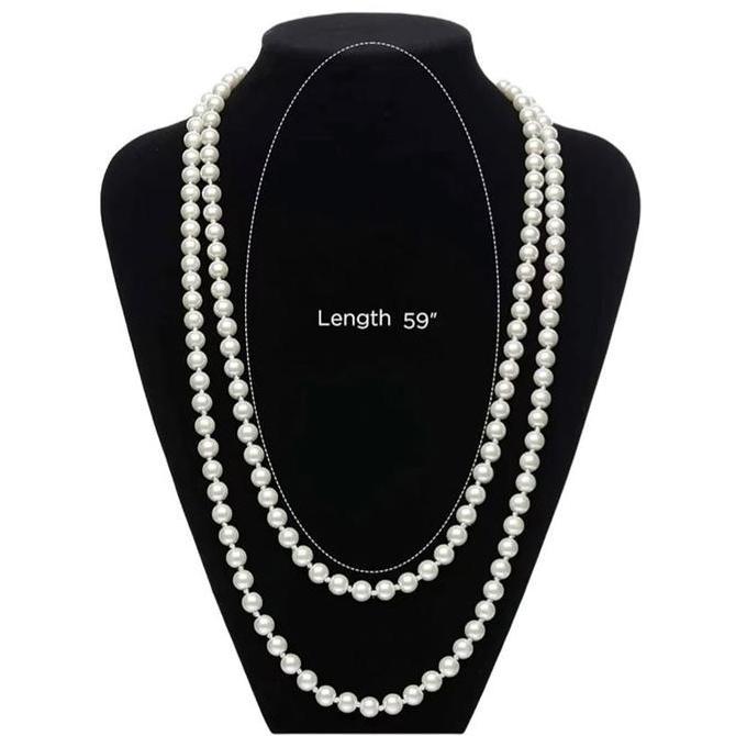 SHIRENLY Kalung Mutiara Putih Panjang Wanita Sequinn Pesta Aksesoris Flapper Great Gatsby / Kalung F