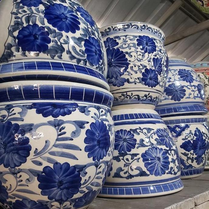 Pot keramik diameter 40cm biru HI