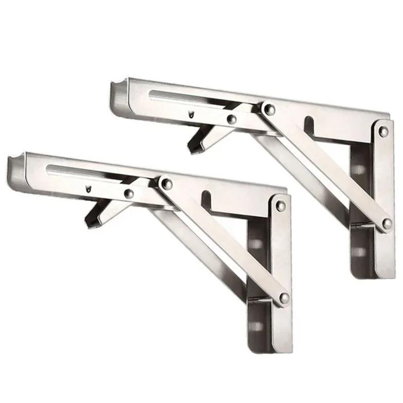 2Pcs Triangle Folding Angle Shelf Bracket Heavy Duty Stainless Steel Collapsible Shelf Bracket for T