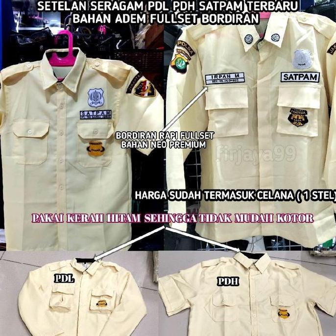 seragam satpam terbaru warna krem kerah hitam/baju pdl satpam krem/baju pdh satpam krem/setelan pdl 