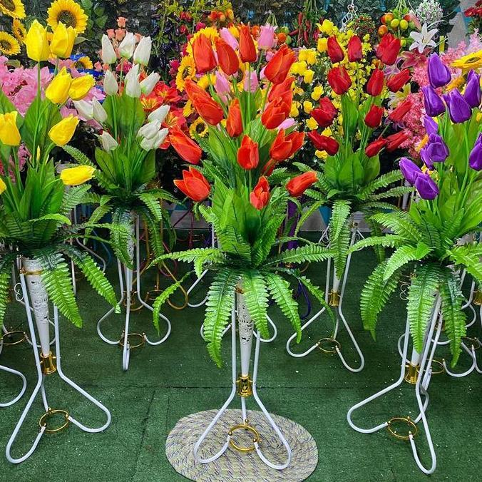Lansungkirim- Bunga Hias Bunga Tulip Jumbo 20 Kuntum Set Pot Bunga Pelastik Hiasan