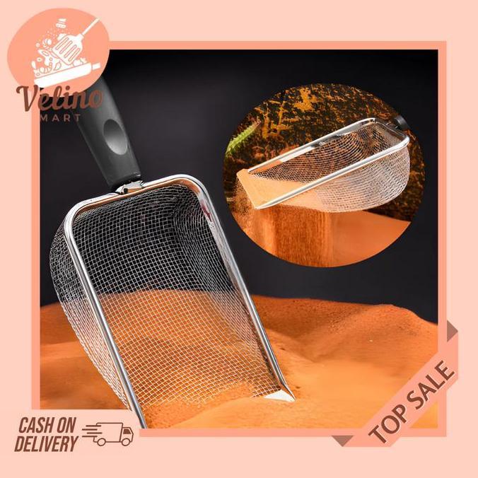 Lansungkirim- Saringan Stainless Steel / Saringan Kawat Penyerok Pasir Halus / Sekop Pasir Kucing / 