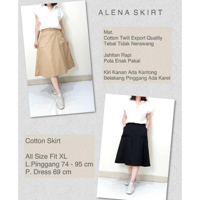 Rok Wanita Midi Skirt Katun Polos Model A Line Panjang 7/8, Alena Skirt# Casual MS